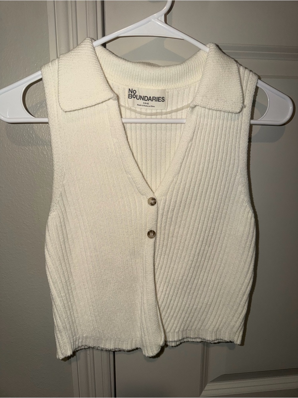No Boundaries Cream Ribbed Collared Button Vest